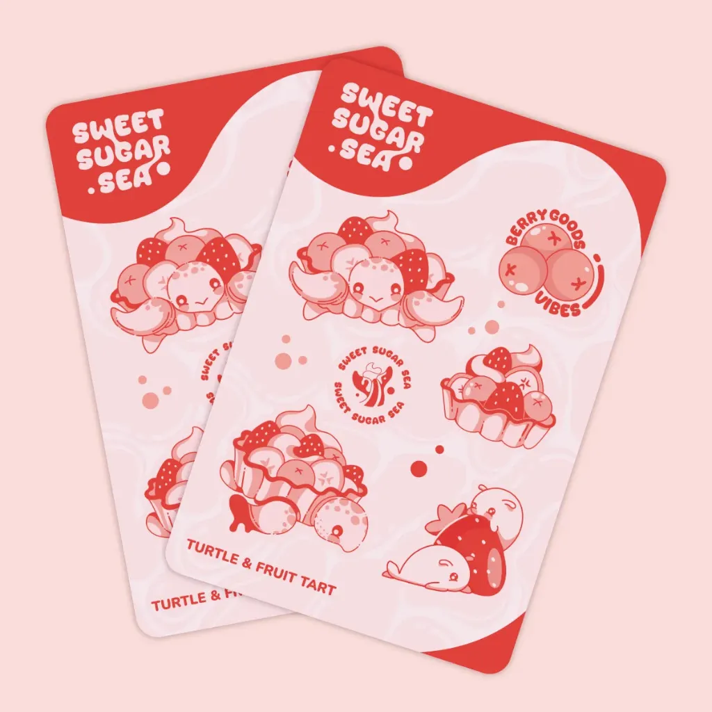 Planche de stickers Tortue Marine et tarte aux fruits